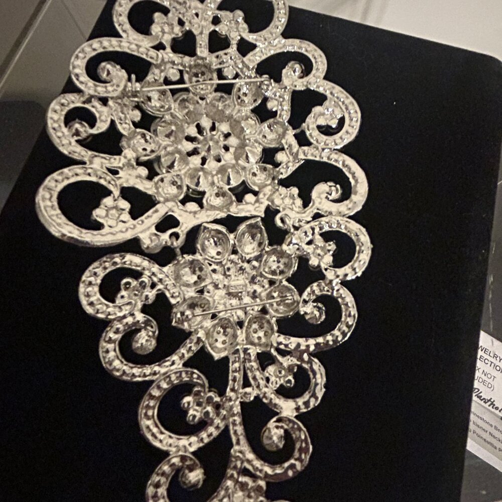 Vintage SNK Large Oversize Ornate Clear Rhinestone Brooch 7" x 3.75" - Picture 4 of 5